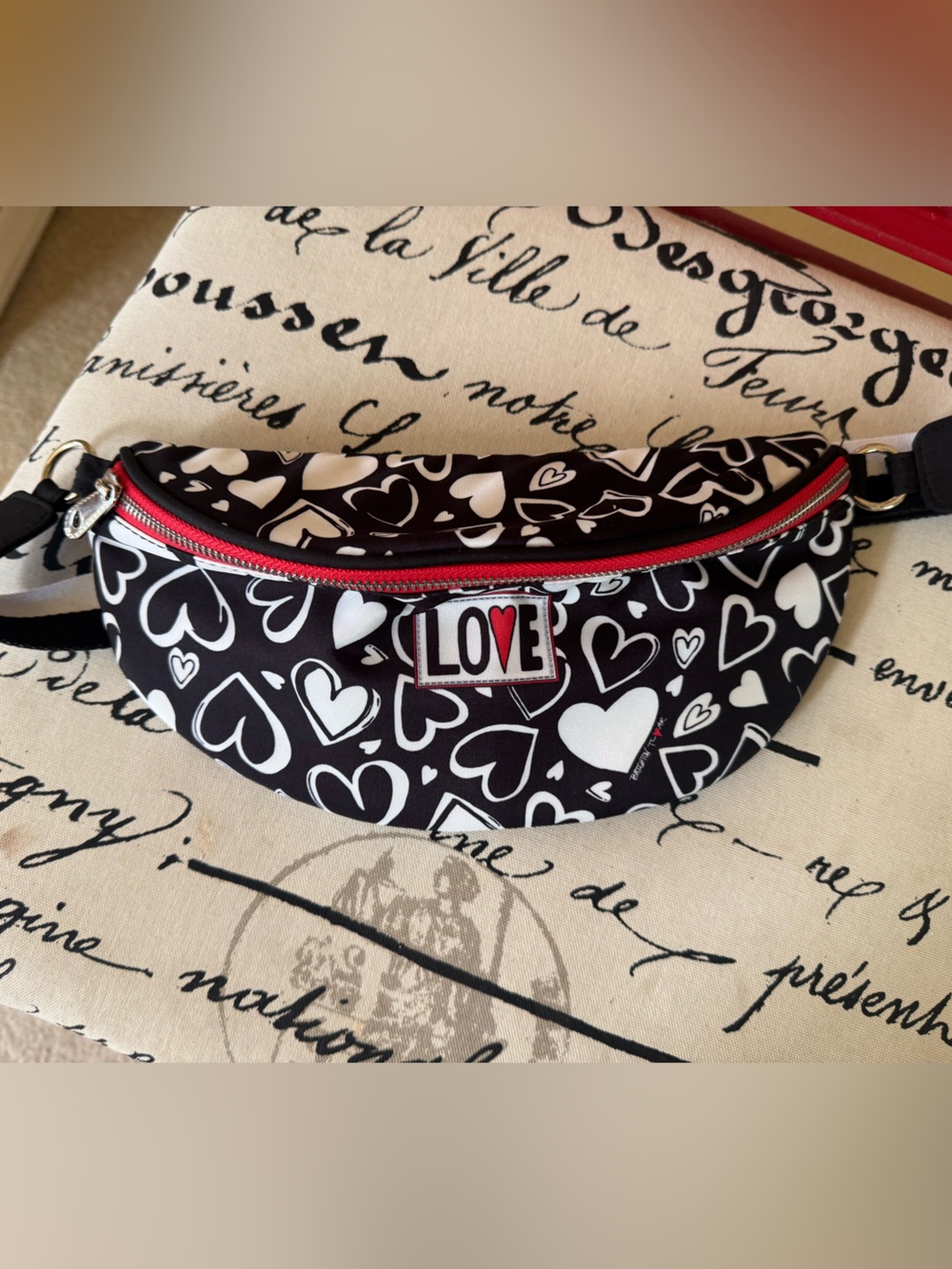 Brighton Endless Love Belt Bag Black and White Hearts EUC